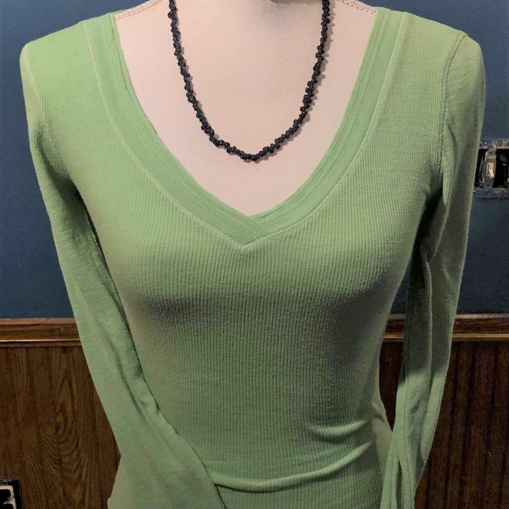 TWO Aeropostale Low Cut Tops ~ Long Sleeve ~ Thin ~ Light Green ~ Teal Blue
